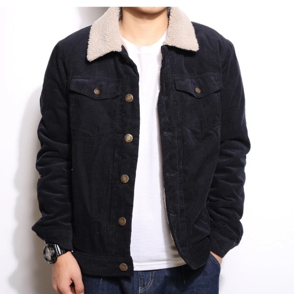 Hard Edge Men's Black Corduroy Jacket with Sherpa Collar Size Small - Picture 5 of 8